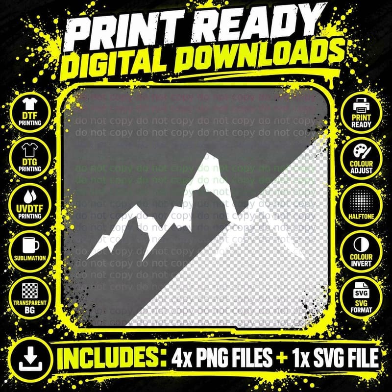 Mountain Peaks Valleys Silhouette Outdoor T-Shirt Png SVG Digital Bundle