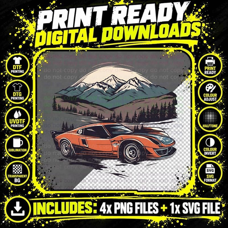 Mountain Performer Orange White Supercar Scenic T-Shirt Png SVG Digital Bundle