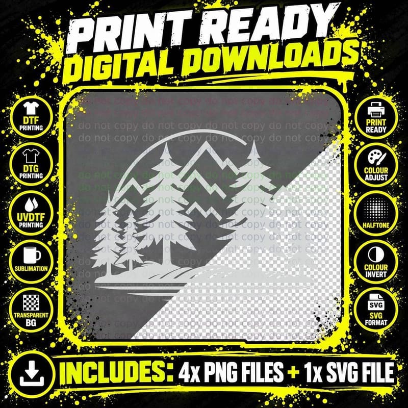 Mountain Pine Forest Scene Forest T-Shirt Png SVG Digital Bundle