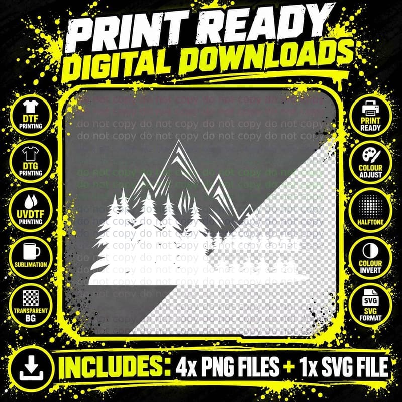 Mountain Pine Forest Silhouette T-Shirt Png SVG Digital Bundle