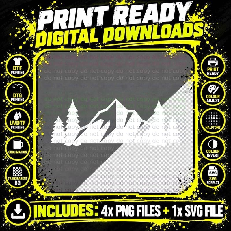 Mountain Pine Trees Silhouette Landscape T-Shirt Png SVG Digital Bundle