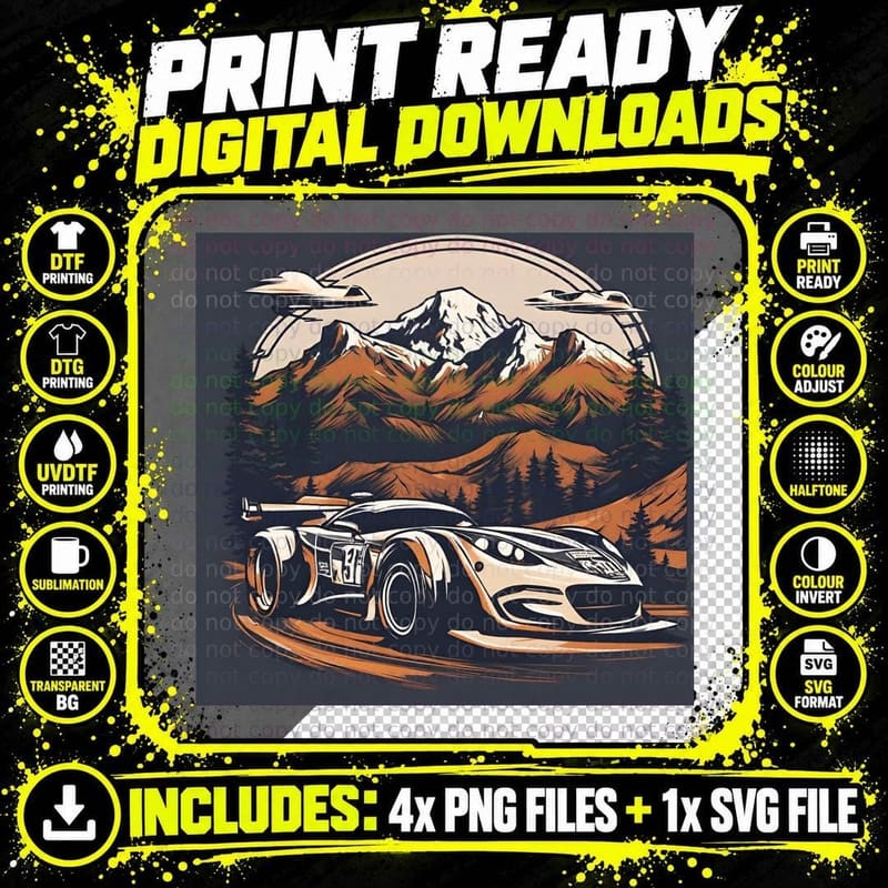Mountain Racer 136 White Orange Sports Car Number T-Shirt Png SVG Digital Bundle