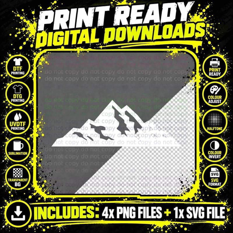 Mountain Range Silhouette Outline Outdoor T-Shirt Png SVG Digital Bundle