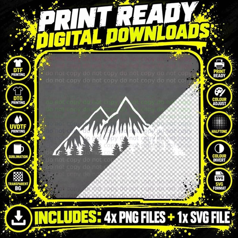 Mountain Range Silhouette with Trees Forest T-Shirt Png SVG Digital Bundle