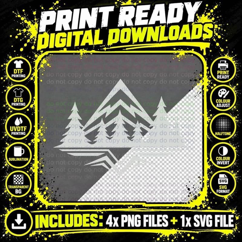 Mountain Reflection Pine Trees Forest T-Shirt Png SVG Digital Bundle