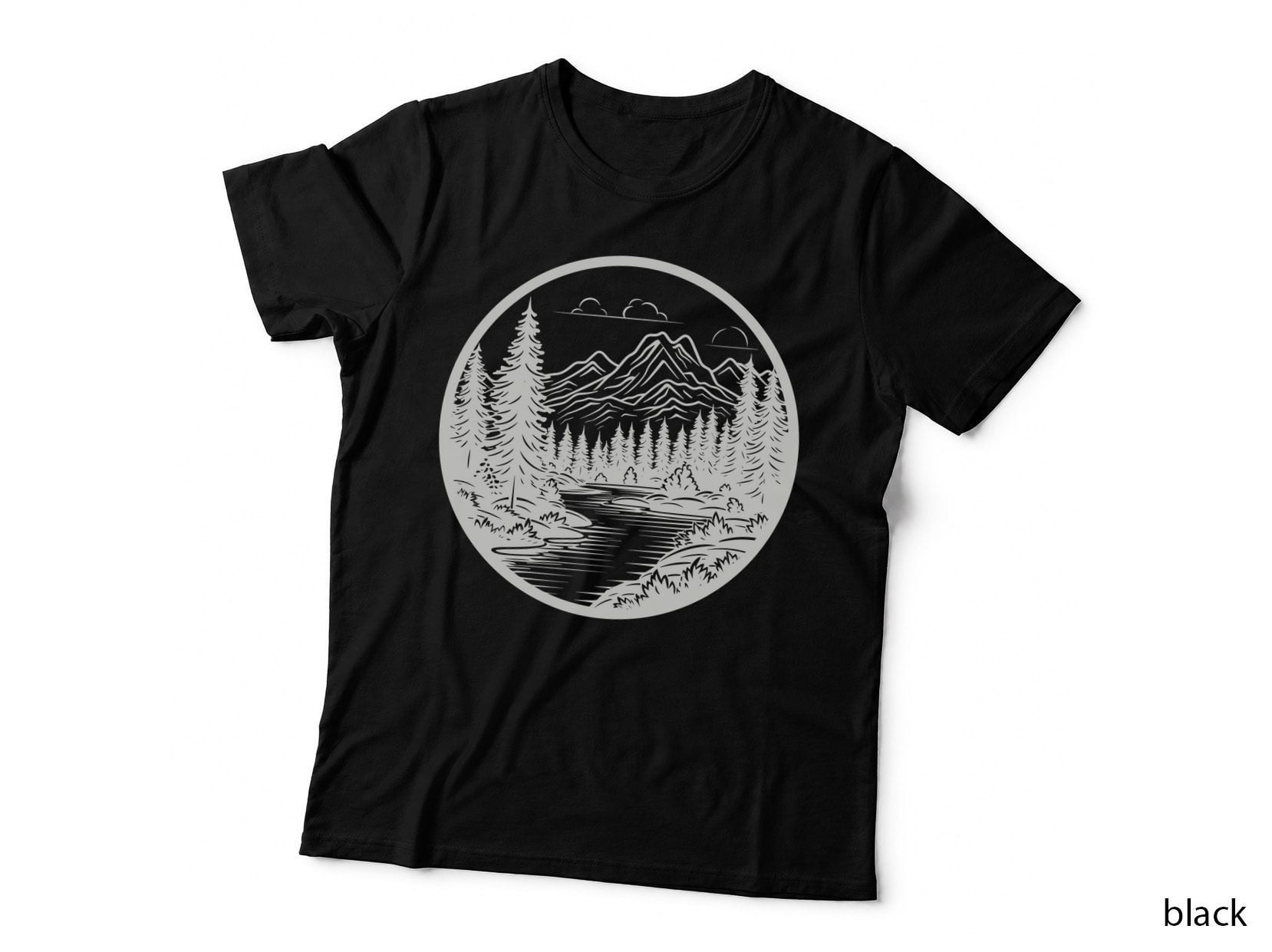 Mountain River Forest Landscape Forest T-Shirt, Forest Graphic Tee