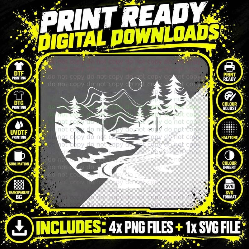 Mountain River Forest Landscape Outdoor T-Shirt Png SVG Digital Bundle