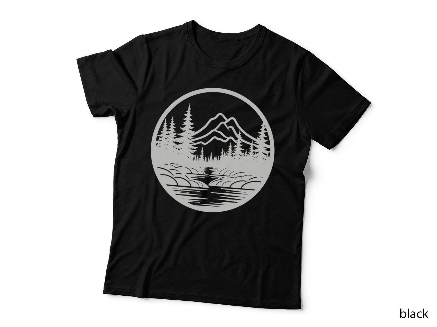 Mountain River Forest Silhouette Forest T-Shirt, Forest Graphic Tee