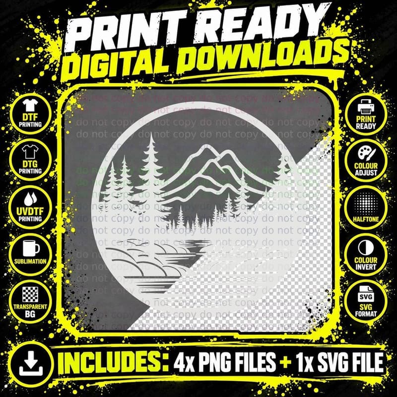 Mountain River Forest Silhouette Forest T-Shirt Png SVG Digital Bundle