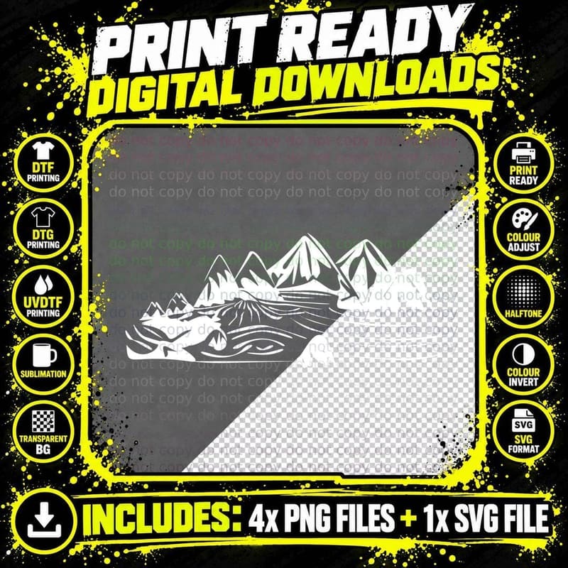 Mountain River Landscape Design T-Shirt Png SVG Digital Bundle