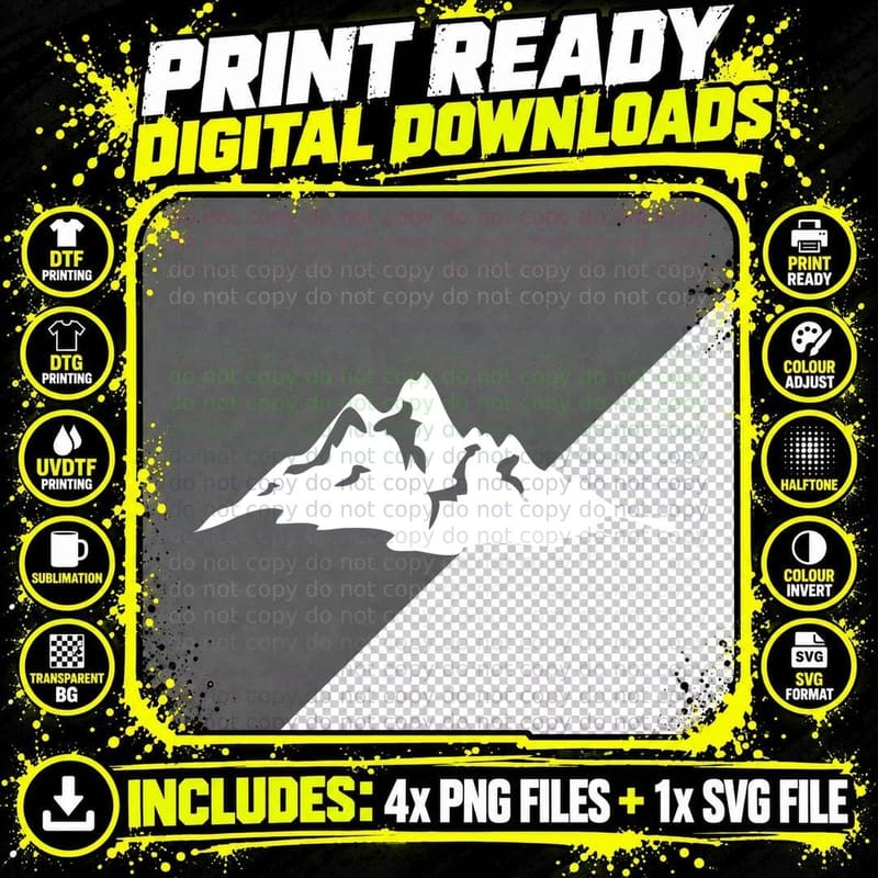 Mountain Silhouette Against Gray Sky Landscape T-Shirt Png SVG Digital Bundle