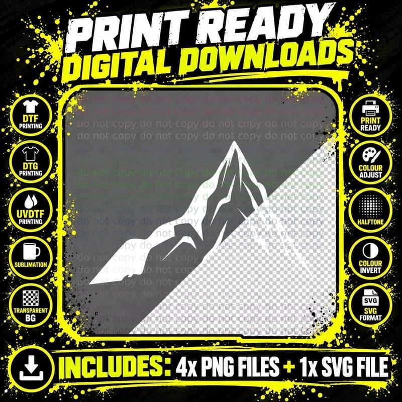 Mountain Silhouette Outline Outdoor T-Shirt Png SVG Digital Bundle