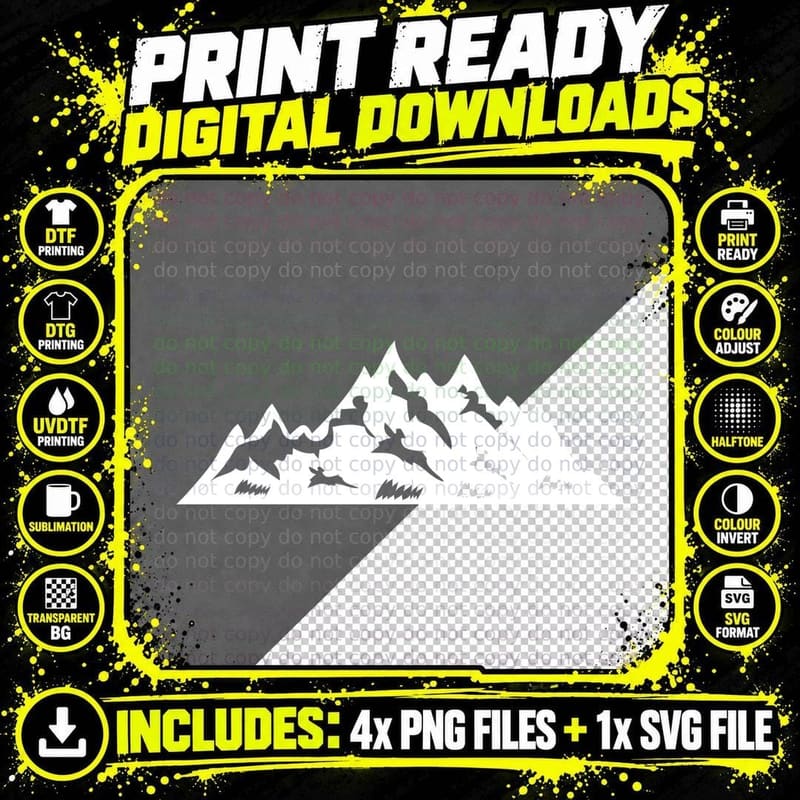 Mountain Silhouette with Flying Birds Landscape T-Shirt Png SVG Digital Bundle