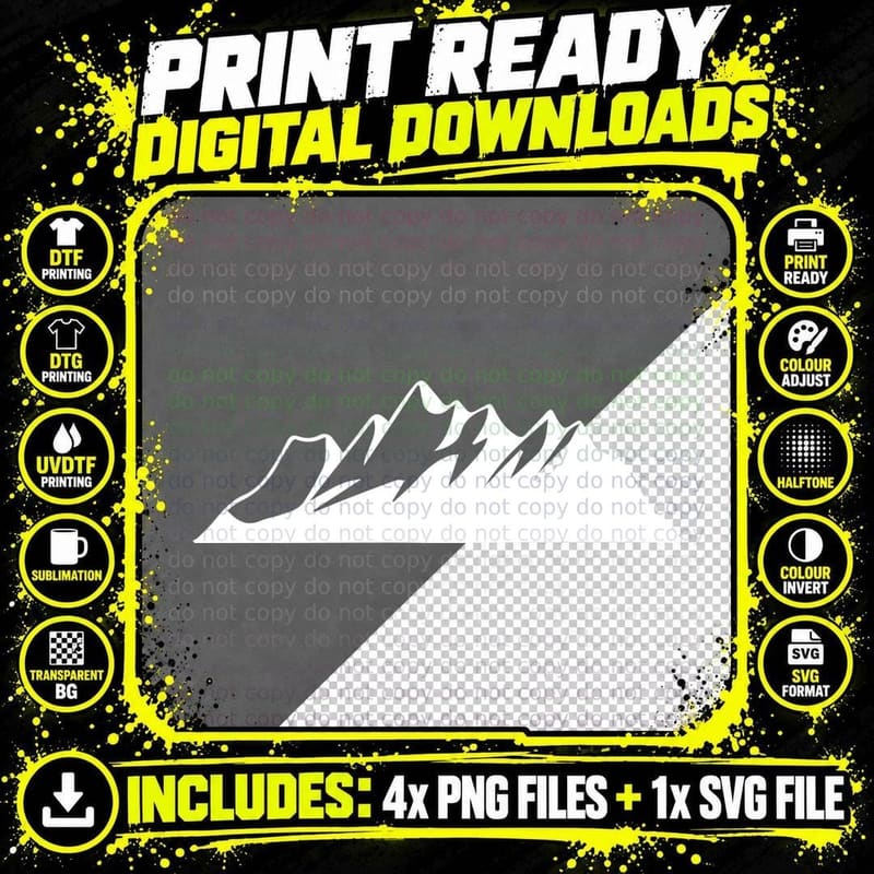Mountain Silhouette with Jagged Peaks Outdoor T-Shirt Png SVG Digital Bundle