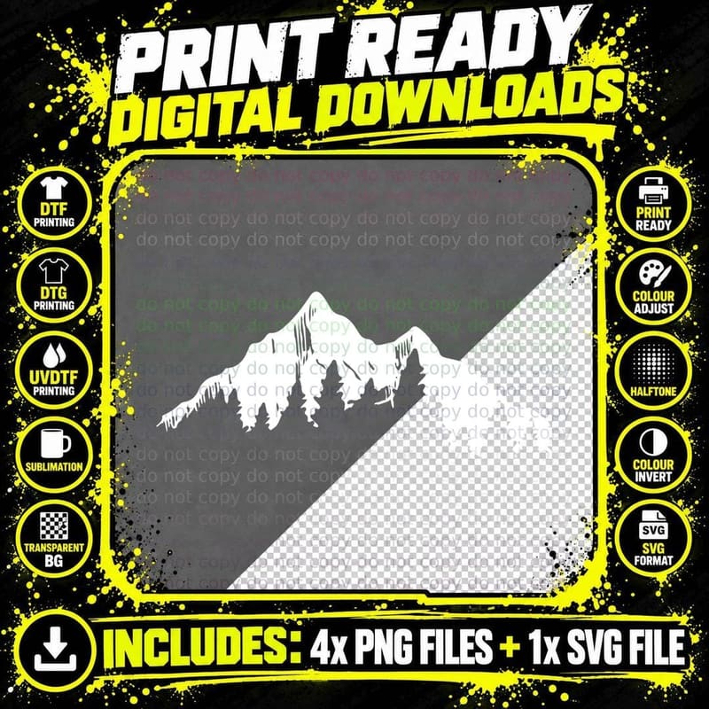 Mountain Silhouette with Trees Forest T-Shirt Png SVG Digital Bundle