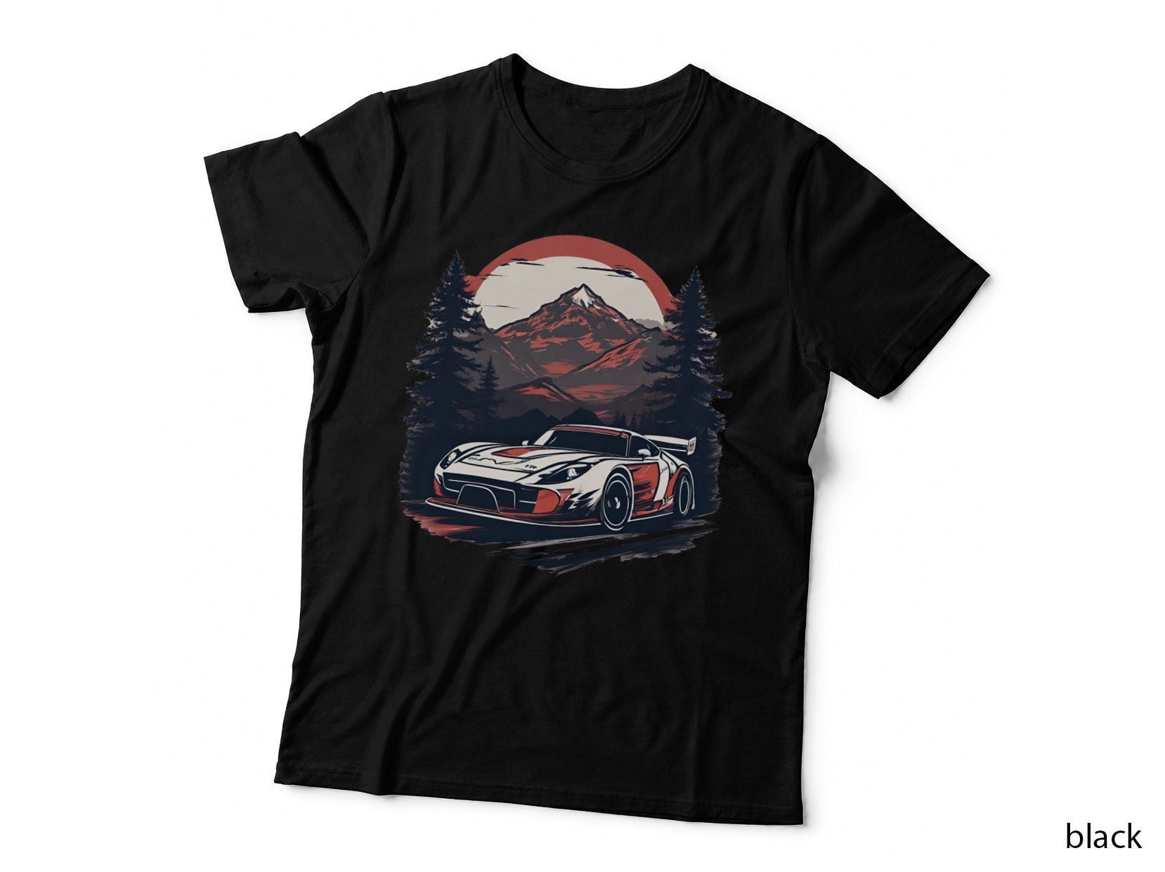 Mountain Sunset Racer White Red Modern Sports T-Shirt