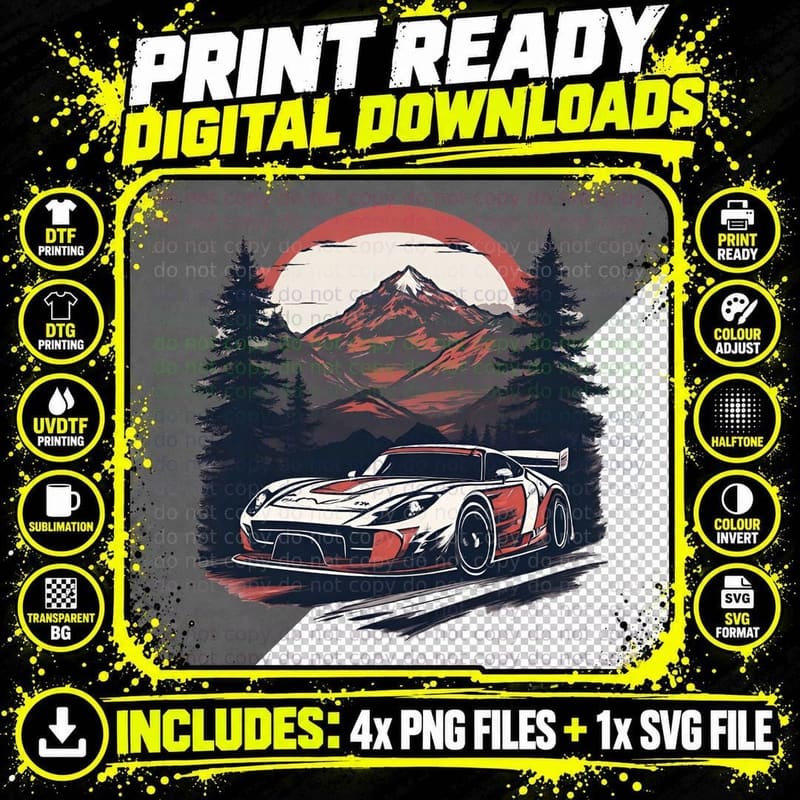 Mountain Sunset Racer White Red Modern Sports T-Shirt Png SVG Digital Bundle
