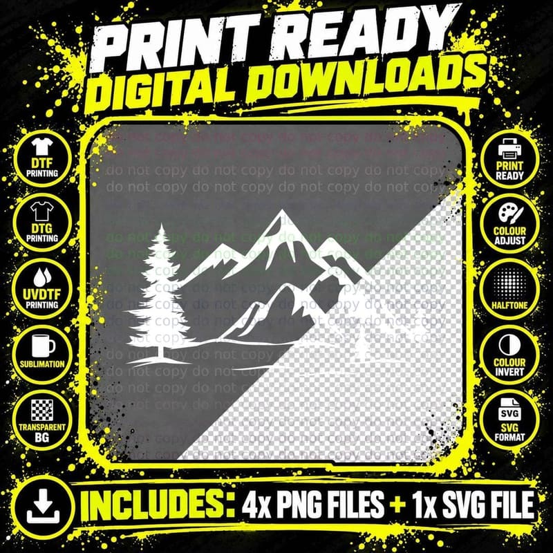 Mountain Trees Moon Scene Outdoor T-Shirt Png SVG Digital Bundle