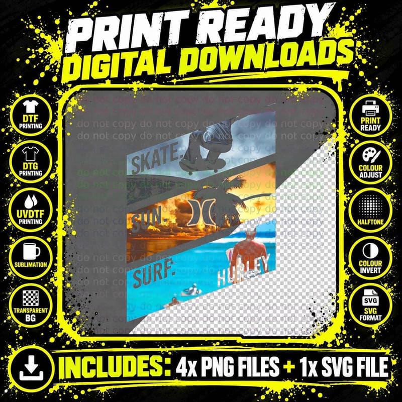 Multiple Skate Surf Holi Grid Collage Splatter Action Png SVG Digital Bundle