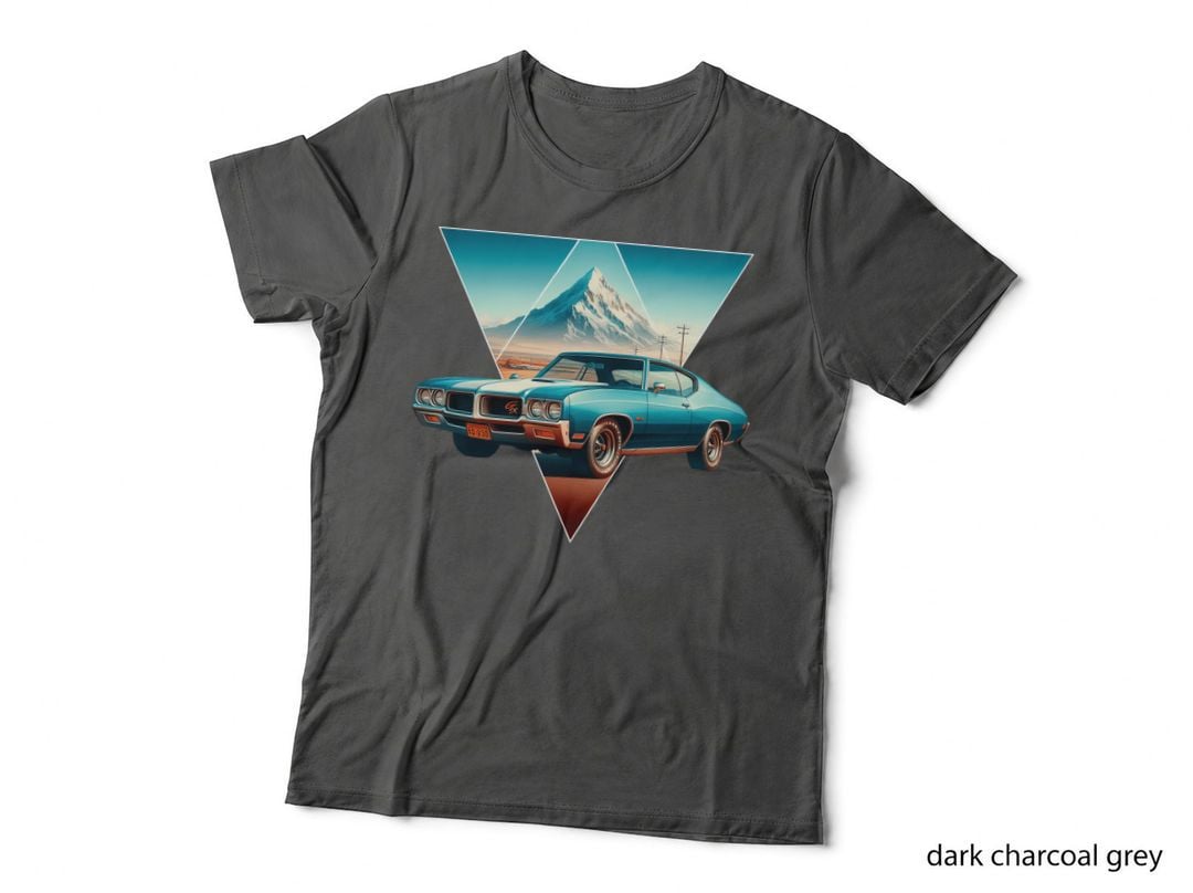 Muscle Car Blue Mountain Scenic Backdrop T-Shirt