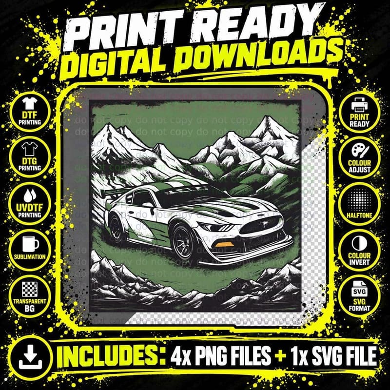 Mustang Green Valley White Terrain Mountain T-Shirt Png SVG Digital Bundle