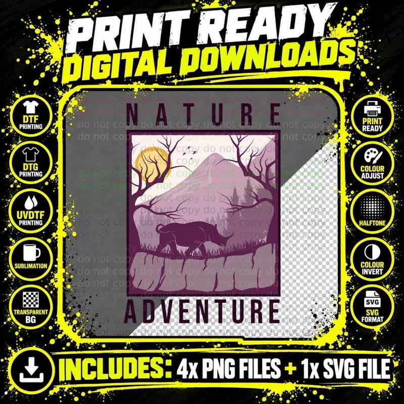 Nature Adventure Mountain Landscape Purple Retro Frame Png SVG Digital Bundle