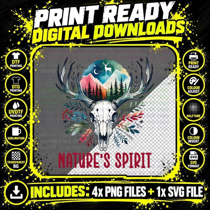 Nature's Spirit Camping T-Shirt, Deer Skull Mountain Png SVG Digital Bundle