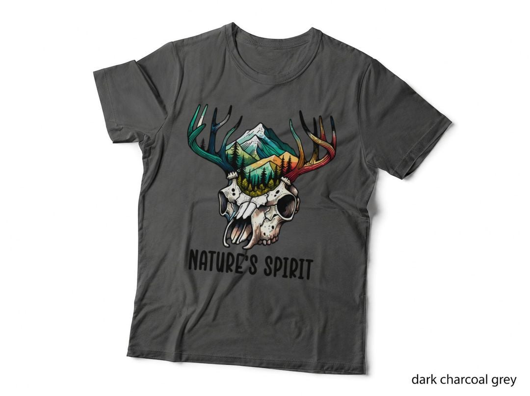 Nature's Spirit Camping T-Shirt, Deer Skull with Mountain Landscape Graphic Tee