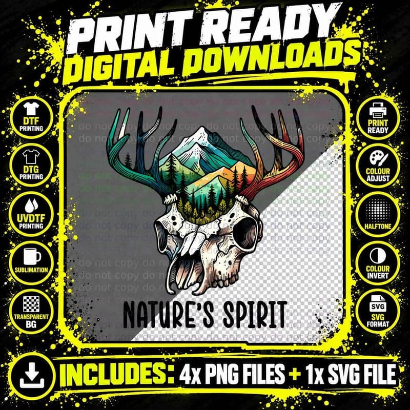 Nature's Spirit Camping T-Shirt, Deer Skull with Png SVG Digital Bundle