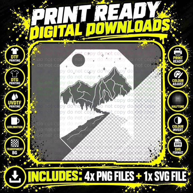 Night Mountain Landscape with River Landscape T-Shirt Png SVG Digital Bundle