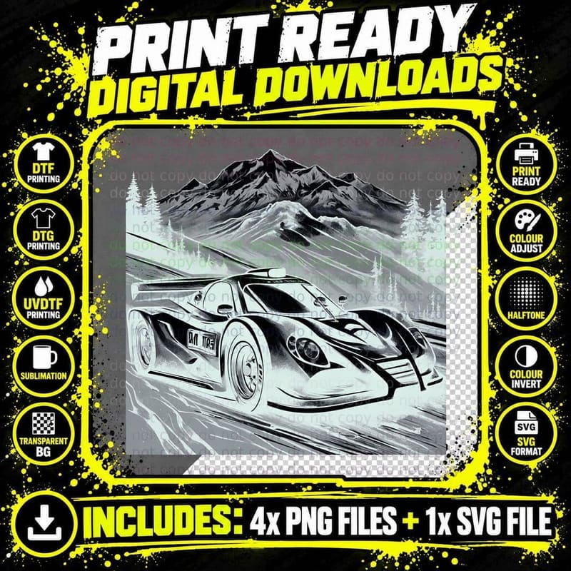Night Mountain Striper Black White Sports Car Number 10 Png SVG Digital Bundle
