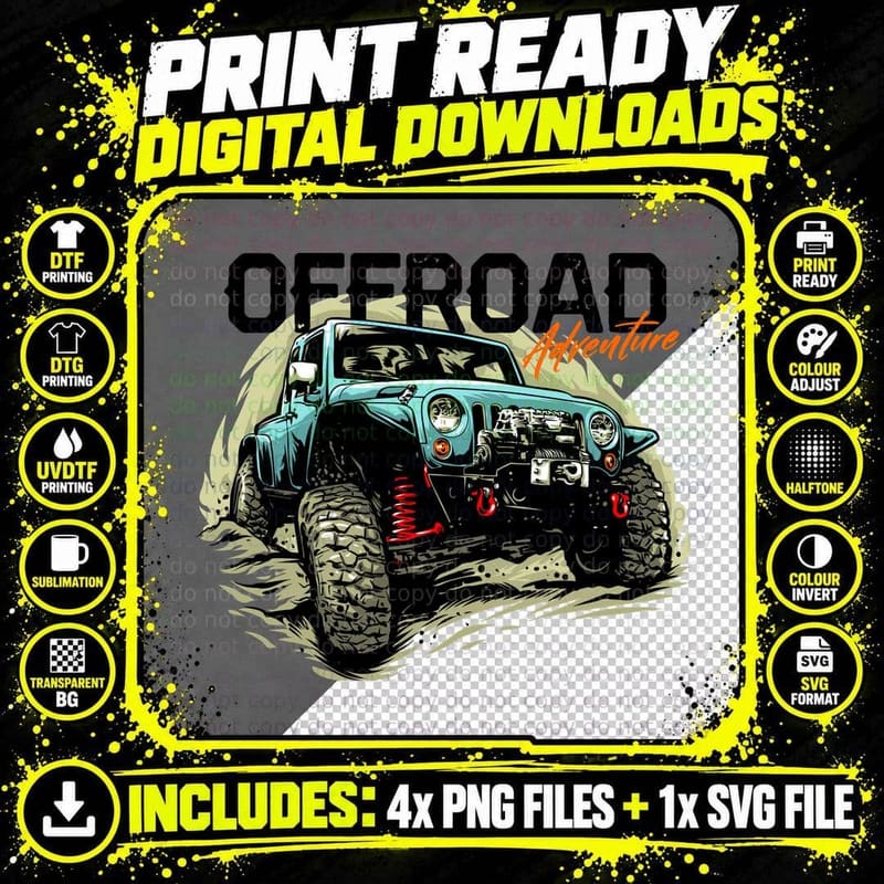 Offroad Extreme Jeep Vehicle Dust Trail Adventure T-Shirt Png SVG Digital Bundle