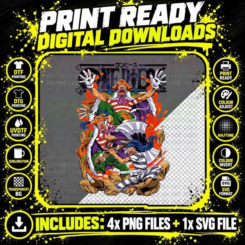One Piece Pirate Character Japanese Kanji Colorful Png SVG Digital Bundle