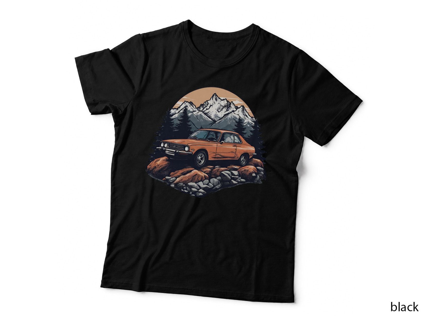 Orange Car Rocks White Vintage Mountain T-Shirt