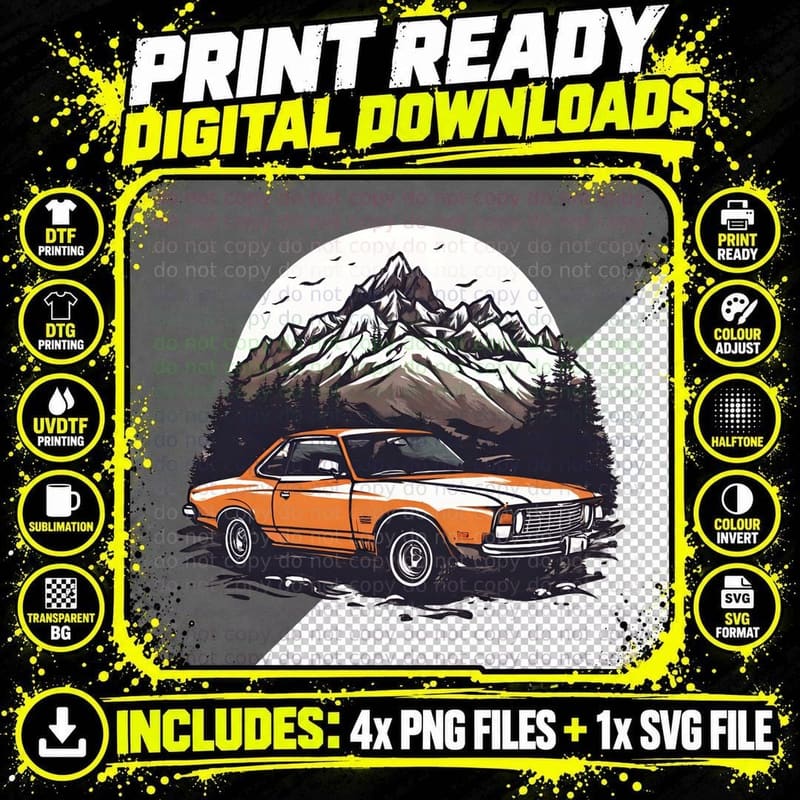 Orange Mountain Car White Classic Scenic T-Shirt Png SVG Digital Bundle