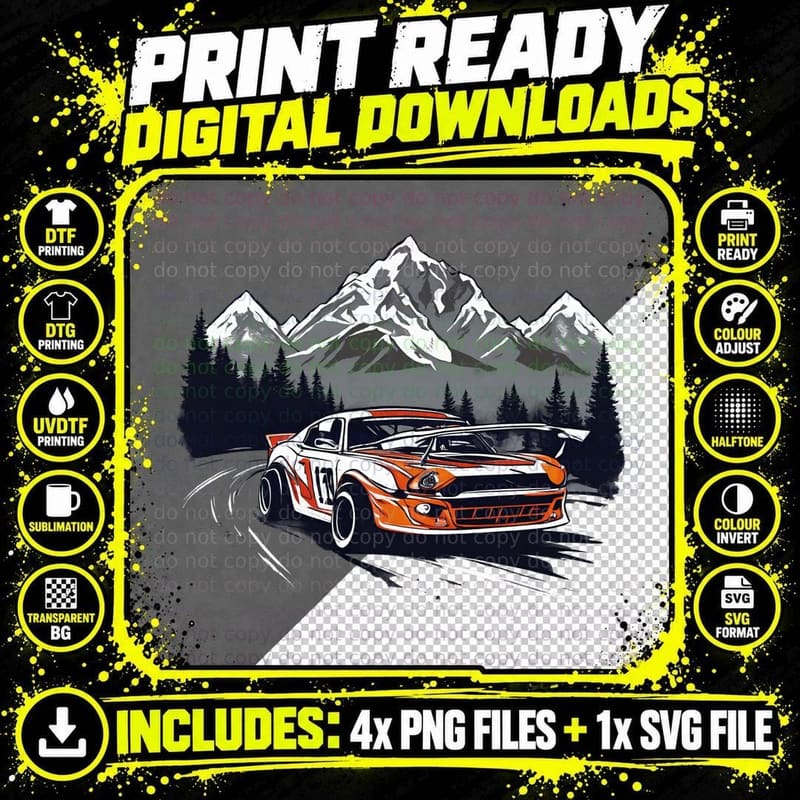 Orange Mountain Classic White Vintage Muscle Car T-Shirt Png SVG Digital Bundle