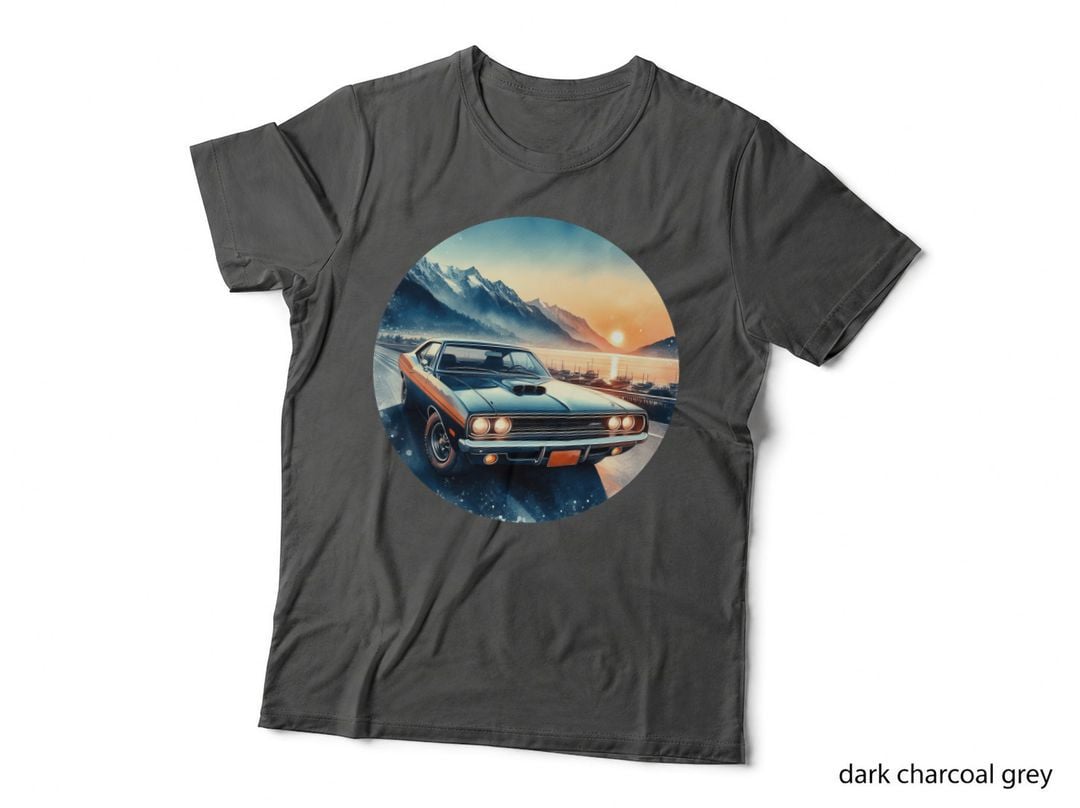 Orange Muscle Car Sunset Mountain Vintage T-Shirt