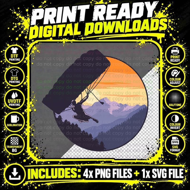 Paraglider Paraglide Mountain Sky Adventure Sports Png SVG Digital Bundle