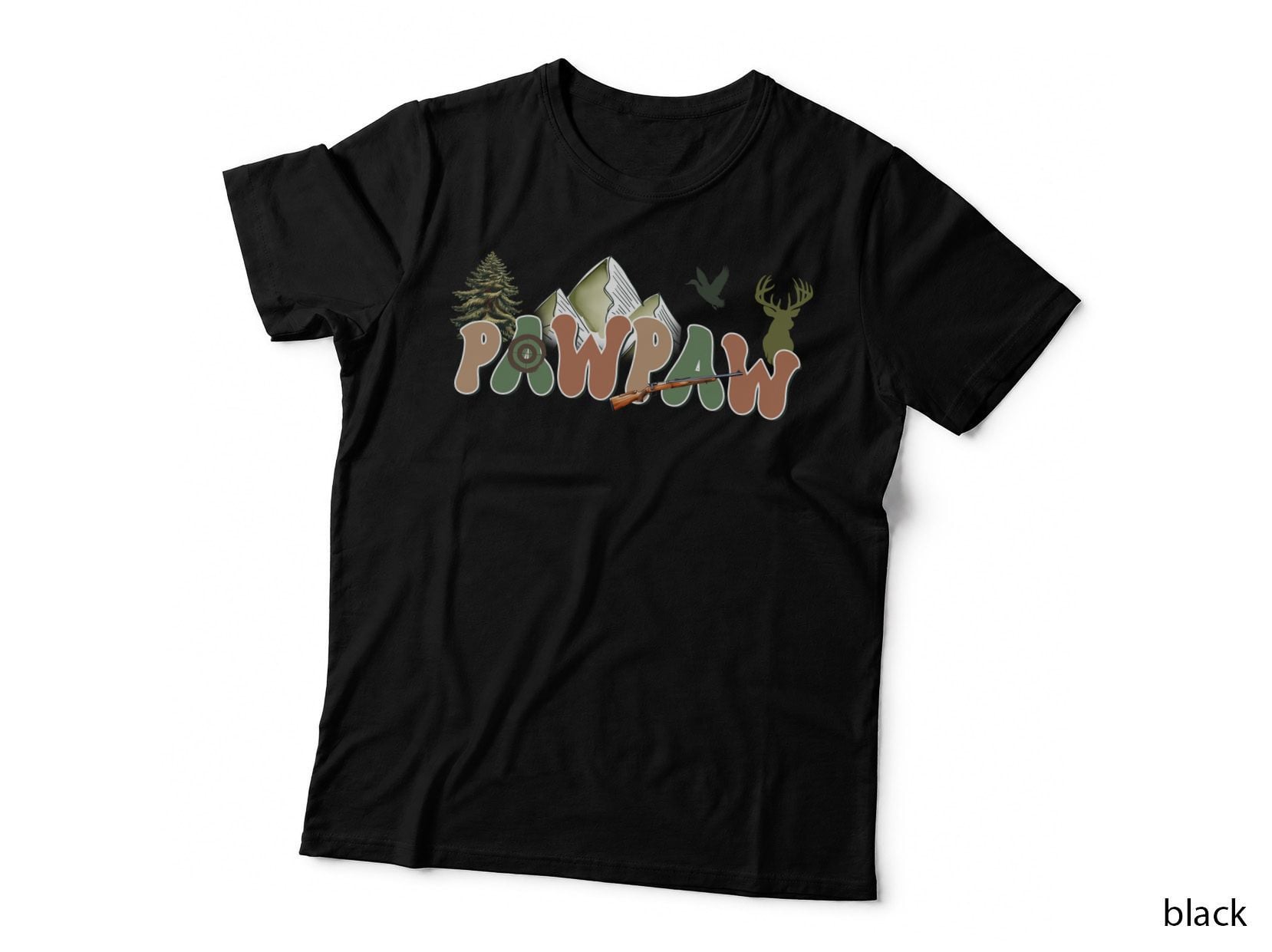Pawpw Fathers Day T-Shirt, Hunting Outdoors Mountain Trees Deer Graphic Tee
