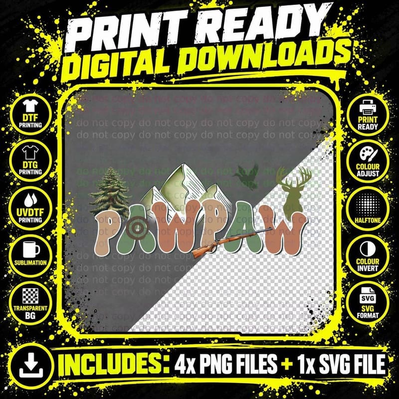 Pawpw Fathers Day T-Shirt, Hunting Outdoors Mountain Png SVG Digital Bundle