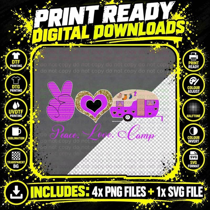 Peace. Love. Camp Camping T-Shirt, Peace Love Camp Png SVG Digital Bundle