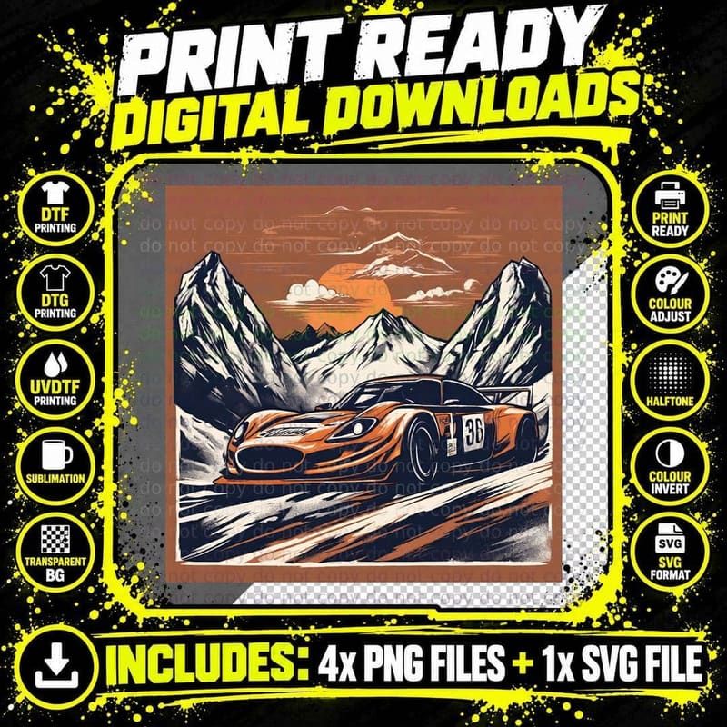 Peak Racer 96 Orange Race Car Number Mountain Frame Png SVG Digital Bundle