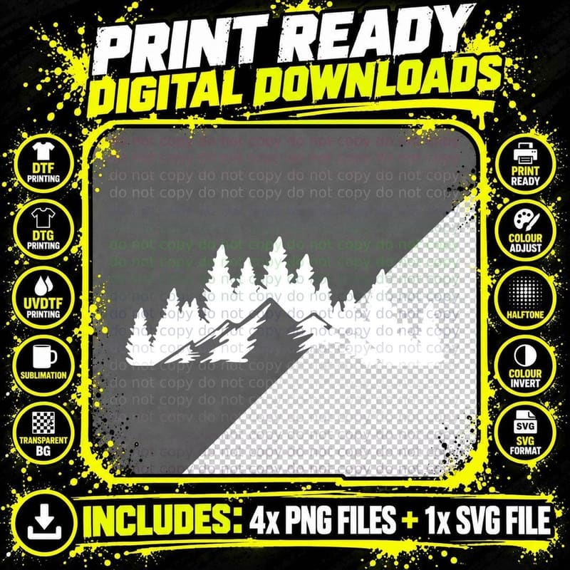 Pine Forest Silhouette on Mountain Forest T-Shirt Png SVG Digital Bundle