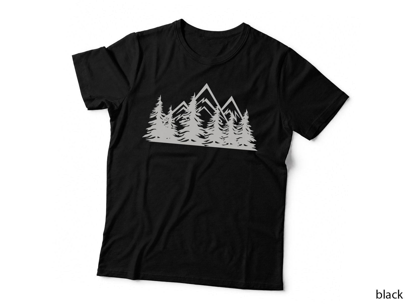 Pine Trees and Mountain Silhouette Forest T-Shirt, Forest Graphic Tee