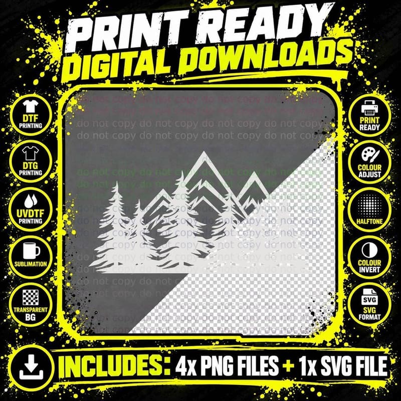 Pine Trees and Mountain Silhouette Forest T-Shirt Png SVG Digital Bundle