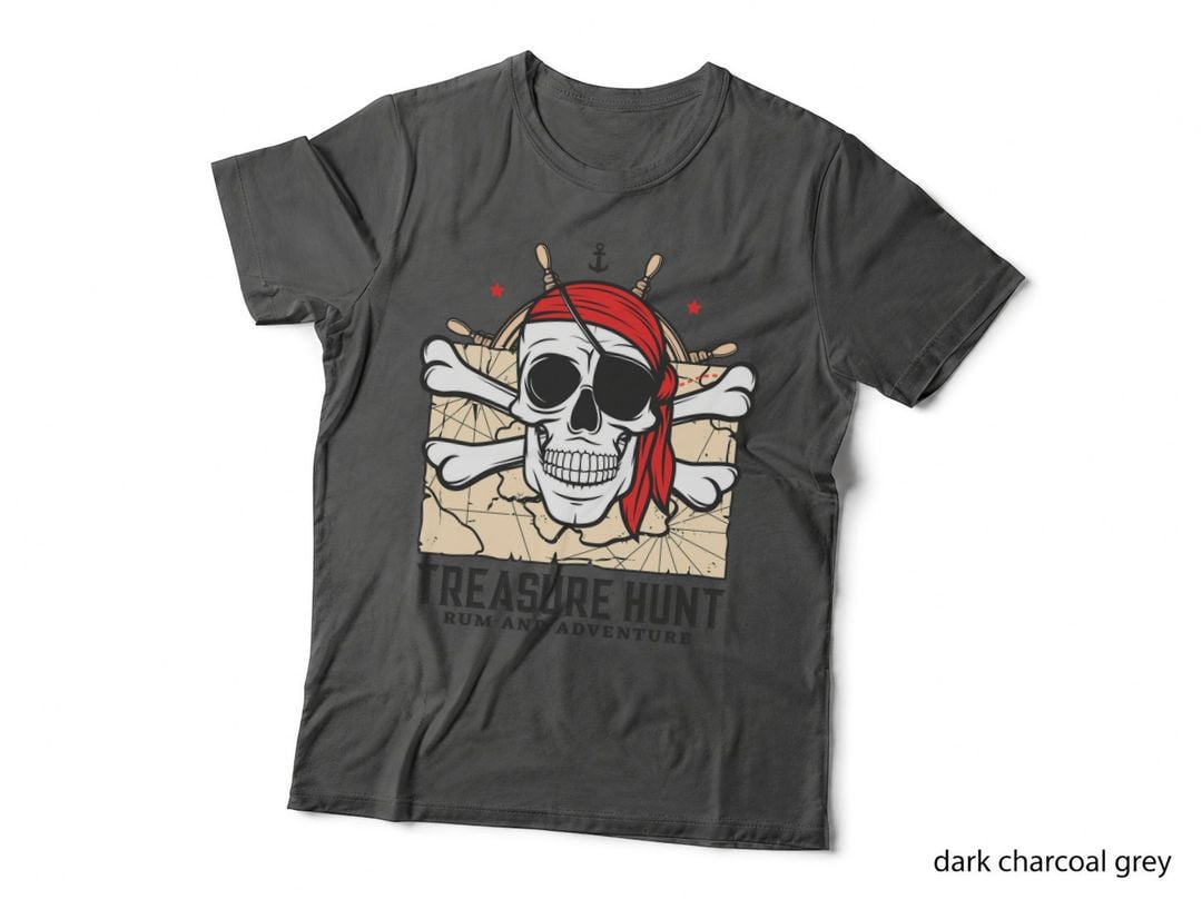 Pirate Skull Treasure Hunt Rum and Adventure Bones Map T-Shirt