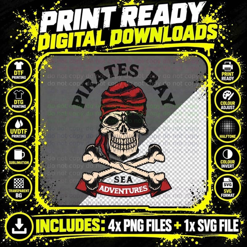 Pirates Bay Sea Adventures Pirate Skull Bones Adventure Png SVG Digital Bundle
