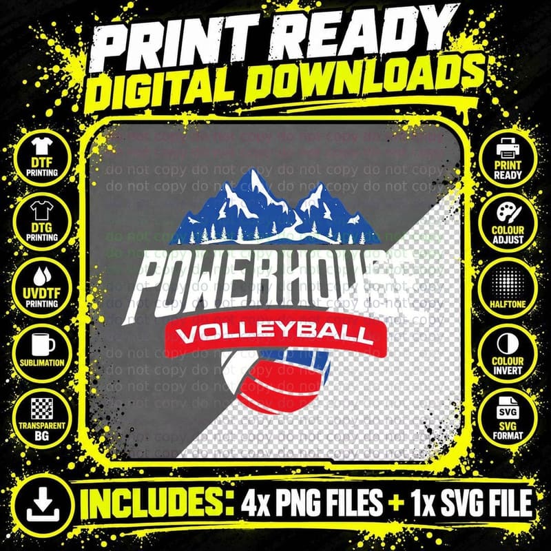 Powerhouse Volleyball Sports Mountain Logo T-Shirt Png SVG Digital Bundle