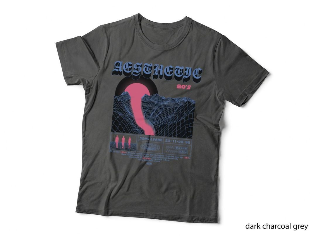 Psychedelic 80's Surreal Face Mountain Landscape Vaporwave Neon T-Shirt