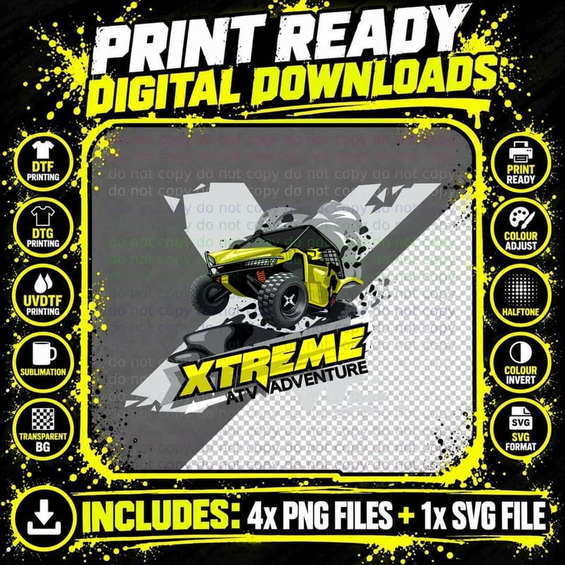 Quad Bike Adventure Xtreme ATV Rider Yellow Black Png SVG Digital Bundle